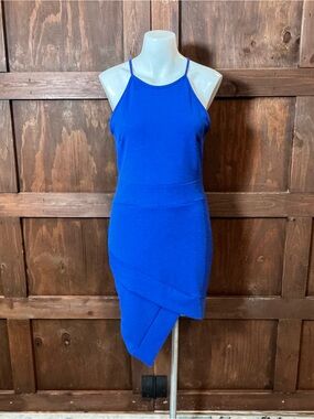 Windsor Royal Blue Halter Asymmetrical Wrap Dress